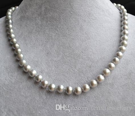 2020 Genuine Pearl Necklace,Gray Color Real Pearl 18inches 7.5 .