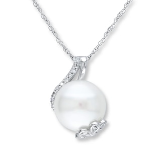 Cultured Pearl Necklace 1/10 ct tw Diamonds Sterling Silver .