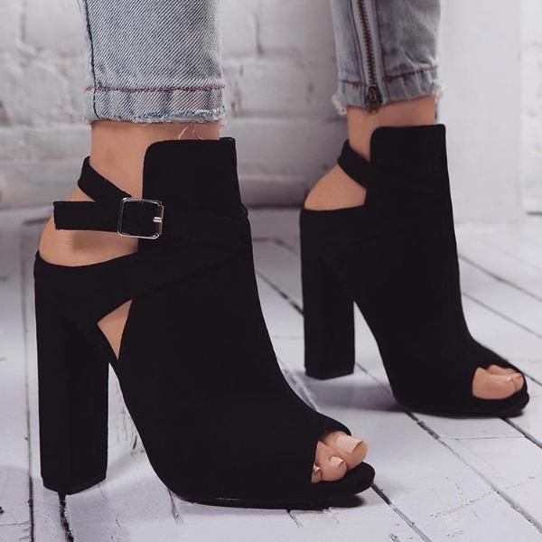 Block Heel Peep Toe Ankle Boots | Fashion sandals, Fashion .