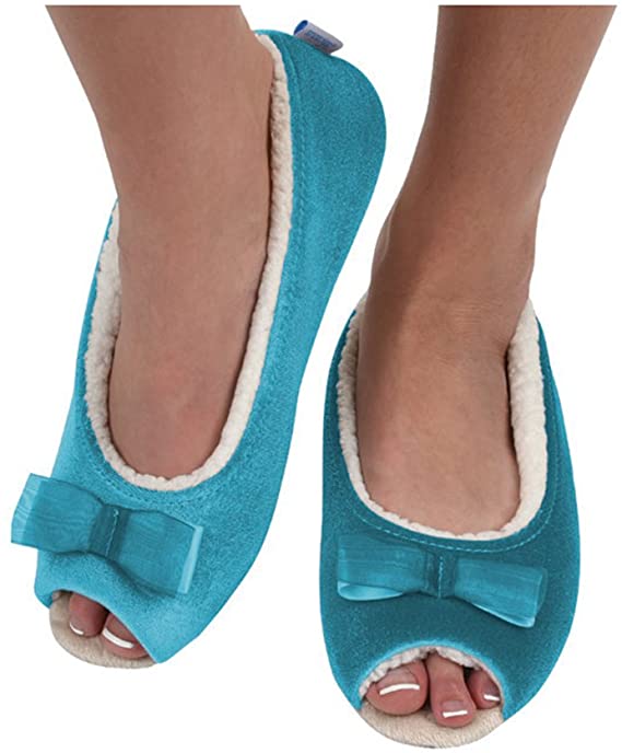 Snoozies Womens Peep Toe Ballerina Comfort Split Slipper Socks .