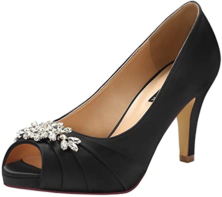 Amazon.com | ERIJUNOR Peep Toe Mid Heels for Woman Rhinestones .
