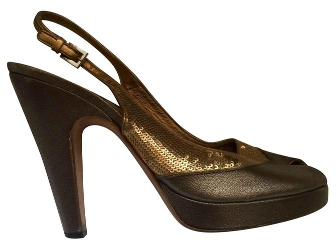 Prada Bronze peeptoes with sequins Heels Leather,Other Golden .