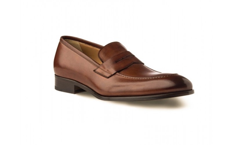Penny Loafer Shoes in Cognac Antique Italian Leath