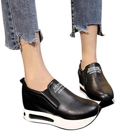 Amazon.com: Women's Casual Letter Sneakers Solid Thick Platform .