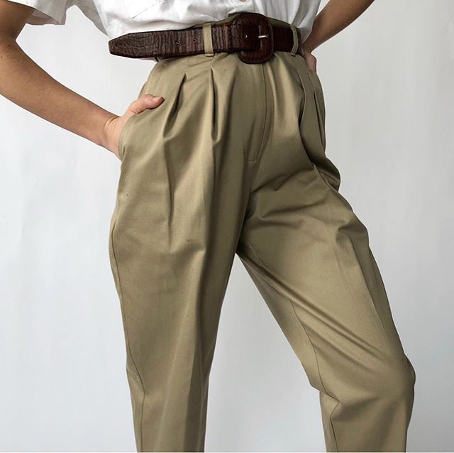 SOLD OUT Vintage khaki 100% cotton high-waisted (13.5” rise .