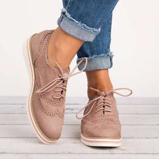 Women's Lace Up Perforated Oxfords Shoes Plus Size Casual Shoes .