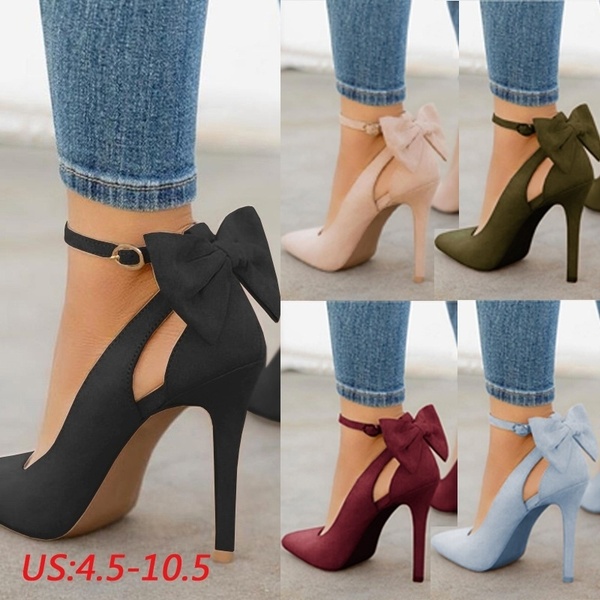 Women Fashion High Heel Pointed Shoes Sexy Summer Ankle Strap Bow .