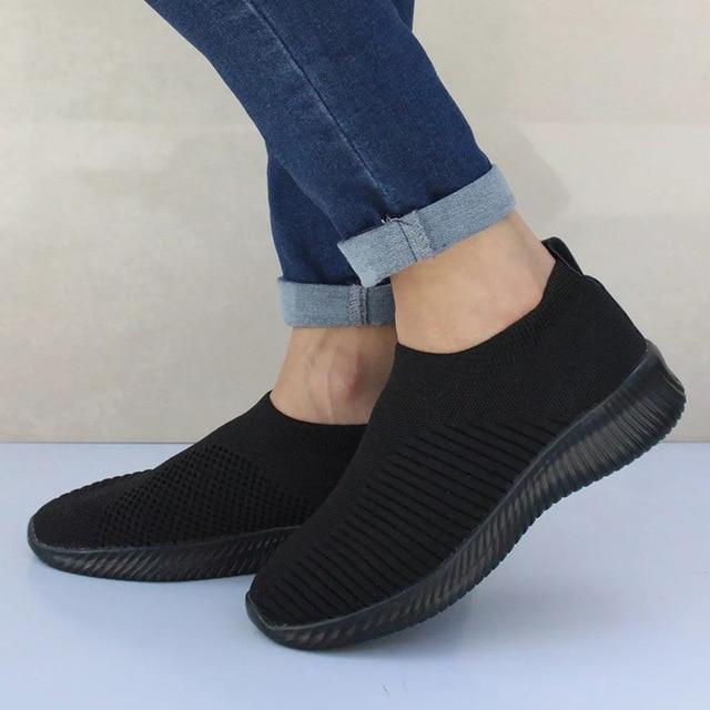 Plus Size Shoes Women Casual Knitting Sock Sneakers Stretch Flat .