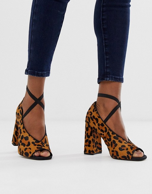 ASOS DESIGN Peyton premium leather high heels in leopard pony | AS
