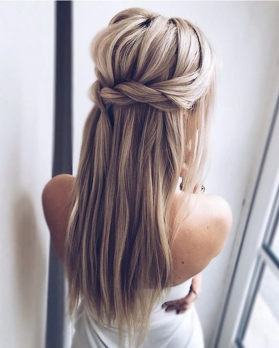 Wedding hairstyles up half up down straight with braid/ Wedding .