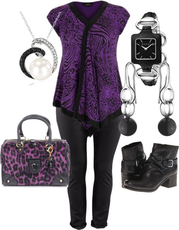 Black, silver and Purple - Plus Size | Fashion, Plus size fashion .