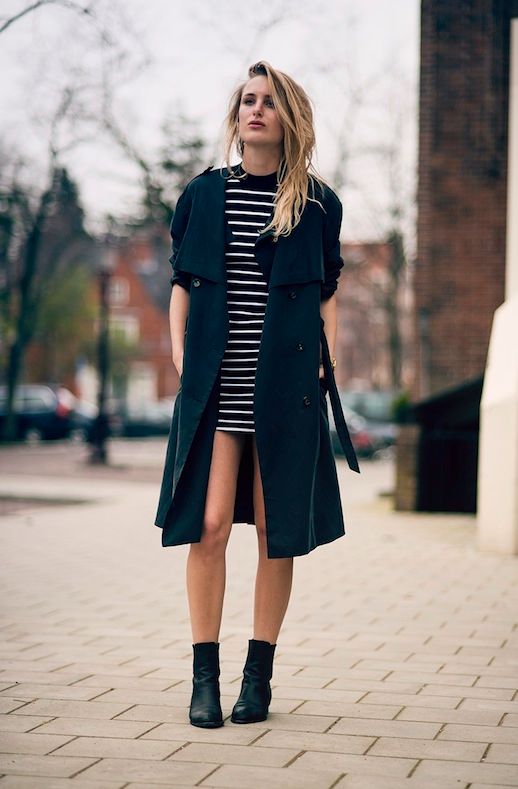 Le Fashion: RAINY DAY STYLE: TRENCH COAT + STRIPED DRE