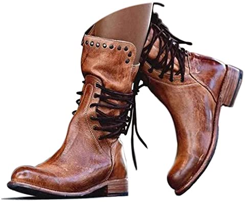 Amazon.com | Women's Riding Boots Middle Calf Boots Booties Retro .