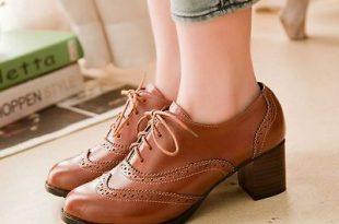 Women Retro Stylish Brogues Lace Up Shoes Womens Oxford Chunky .