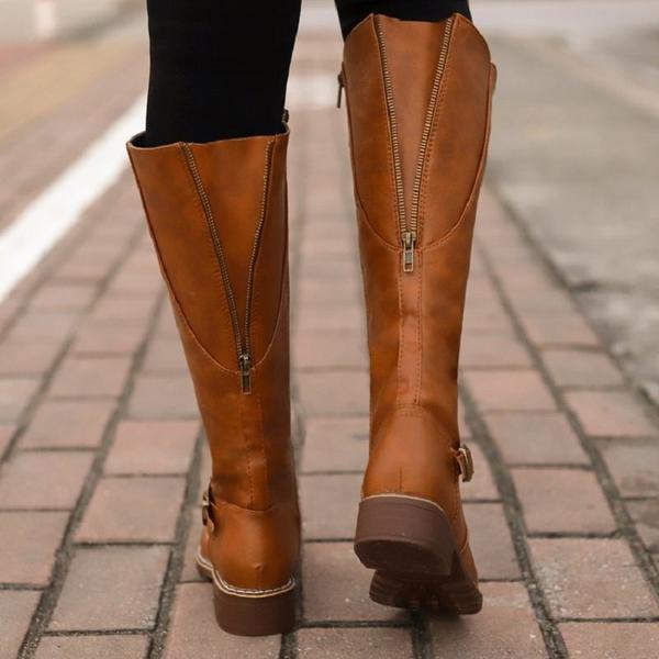 Winter Ladies Vintage Leather Buckle Zip Riding Boots – Kaa