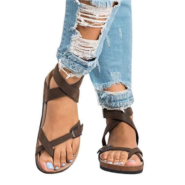 Janechoice Roman Sandals Buckle Peep-toe Fla