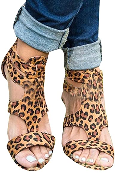 Fineser Women Leopard Print Sandals, Women Summer Wedges Leopard .