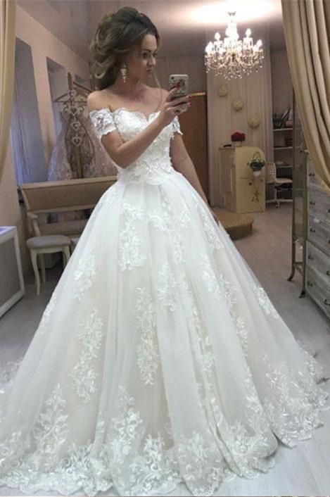 Beautiful Off the Shoulder Ball Gown Lace Wedding | Lace wedding .