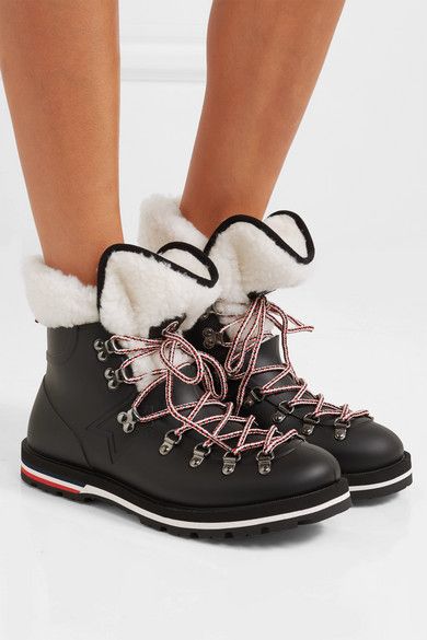 Black Inaya shearling-trimmed rubber ankle boots | Moncler | Ankle .