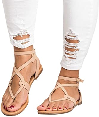 Amazon.com | Women Cross Strap Flat Sandals Low Bottom Flip Flop .