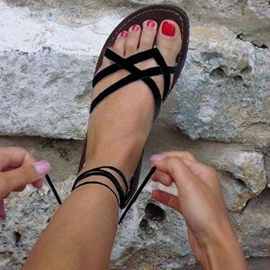 Women's Strappy Sandals - Ankle Wrap Straps / Bla