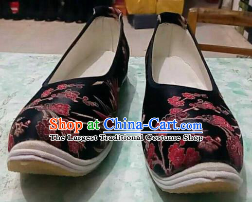 Traditional Chinese Wedding Black Satin Shoes Handmade Hanfu .