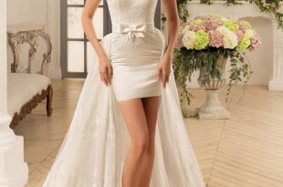 Detachable Train High Low Sexy Short Wedding Dresses Sweetheart .