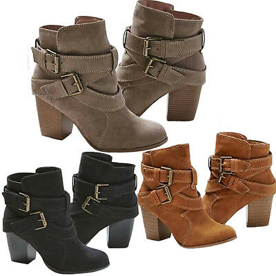 Boots Block Mid Heel Short Booties New Women Ankle Casual Buckle .