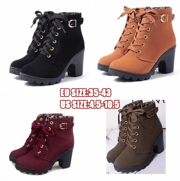 Large Size Ladies Shoes Thick Heel Short Boots Botas De Mujer .