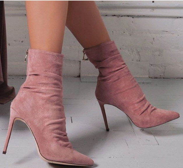 China Women Stretchy Fabric Stiletto Pointed Toe Ankle Boots Women .