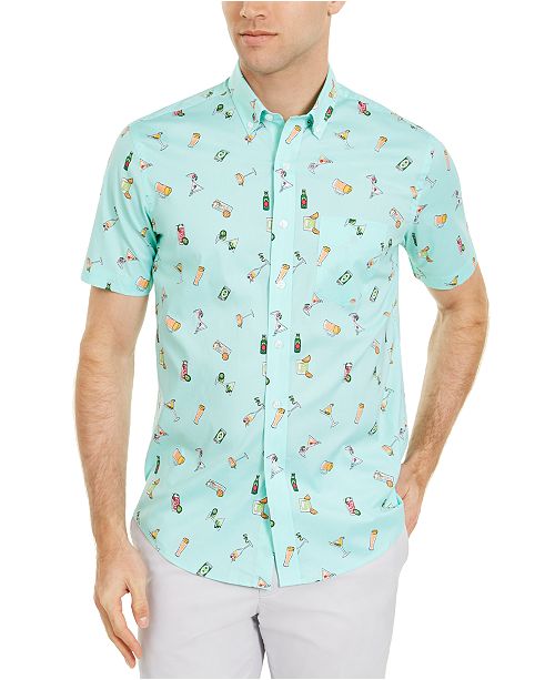 Club Room Men's Cocktail Print Short Sleeve Shirt, Created for .