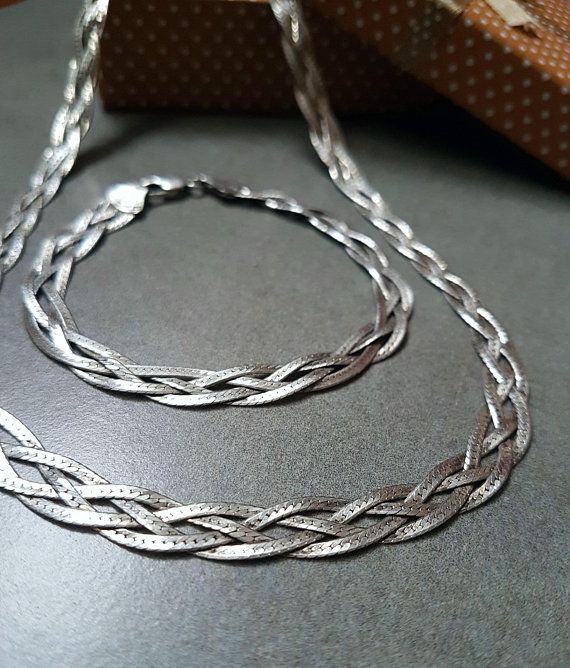 Vintage italian 925 silver woven bracelet and necklace . Antique .