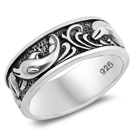 Personalized Sterling Silver Dolphin Design Ring - ForeverGifts.c