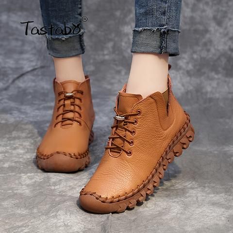 Tastabo Handmade Ankle Boots With Fur Retro Boots Shoes Women .