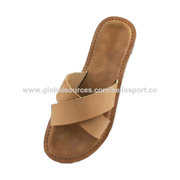 China HelloSport Female Flat Slippers,Leather Slide Sandals Women .