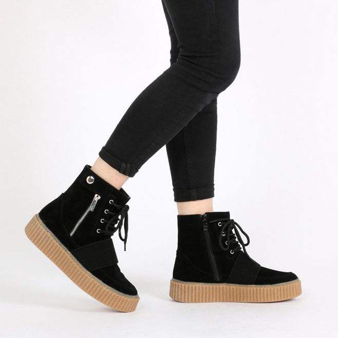 Made In China Women Black Casual Shoes High Top Creeper .