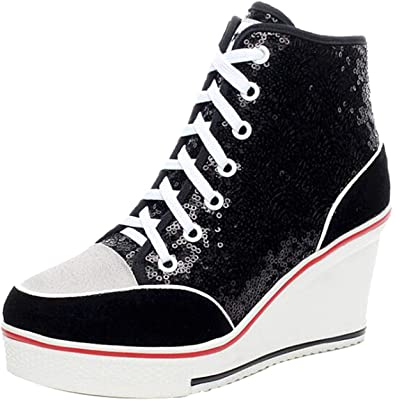 Amazon.com | Jiu du Women's High-Heeled Sneakers with Suede .