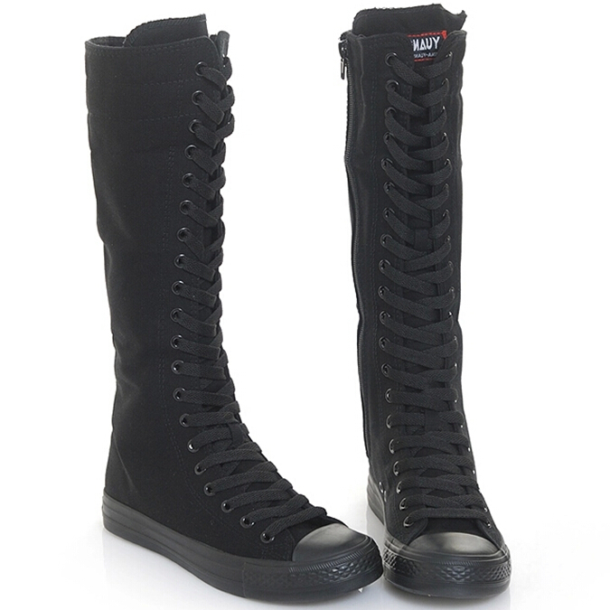 Buy Long Canvas Boots black white color Knee High Sneakers Ladies .