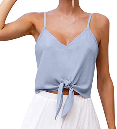 Giulot Women's Chic Spaghetti Strap Front Tie Knot Sleeveless Cami .