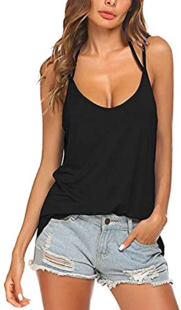 Meaneor Women's Tank Tops Summer Spaghetti Strap Loose Halter Cami .