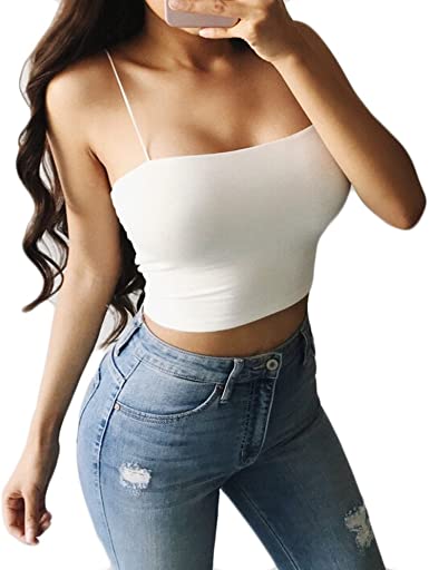 Basic Women's Mini Cami Crop Top Solid Color Spaghetti Straps Tank .