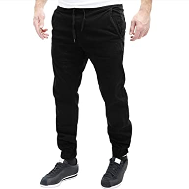 preliked Men's Jogger Pants Sports Trousers Solid Color Drawstring .
