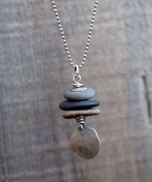 Rock Stack Necklace Long Chain Necklace Sterling Silver | Beach .