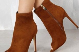 Fall and Winter Fashion Ankle BootiesTan Peep Toe Sttiletto Heels .