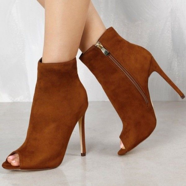 Fall and Winter Fashion Ankle BootiesTan Peep Toe Sttiletto Heels .