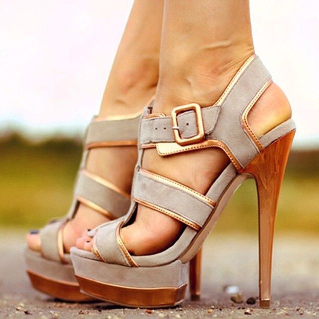 Grey Platform Sandals Suede Open Toe High Heels Shoes for Women .