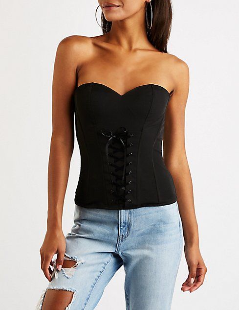 Lace Up Bustier Top | Strapless top outfit, Bustier top, Strapless .