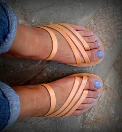 Greek Sandals, Slip on Sandals, Summer Flats, Leather Sandals .
