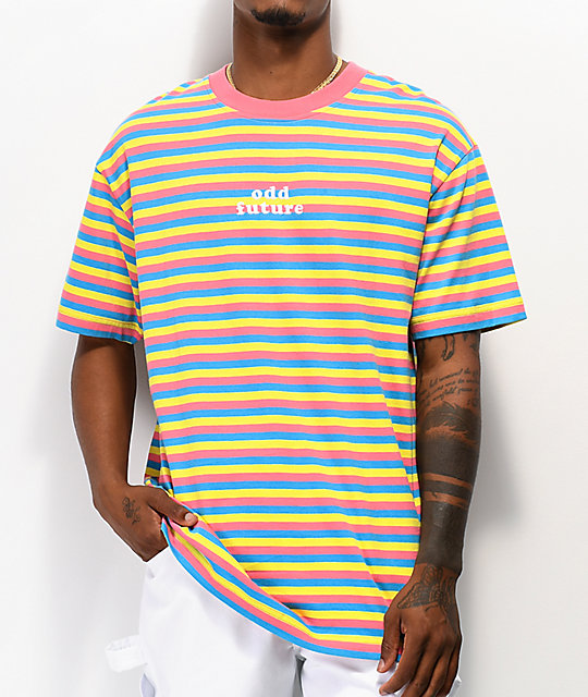 Odd Future OF Pink, Blue & Yellow Striped T-Shirt | Zumi