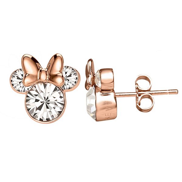 Disney's Minnie Mouse Rose Gold Tone Sterling Silver Crystal Stud .